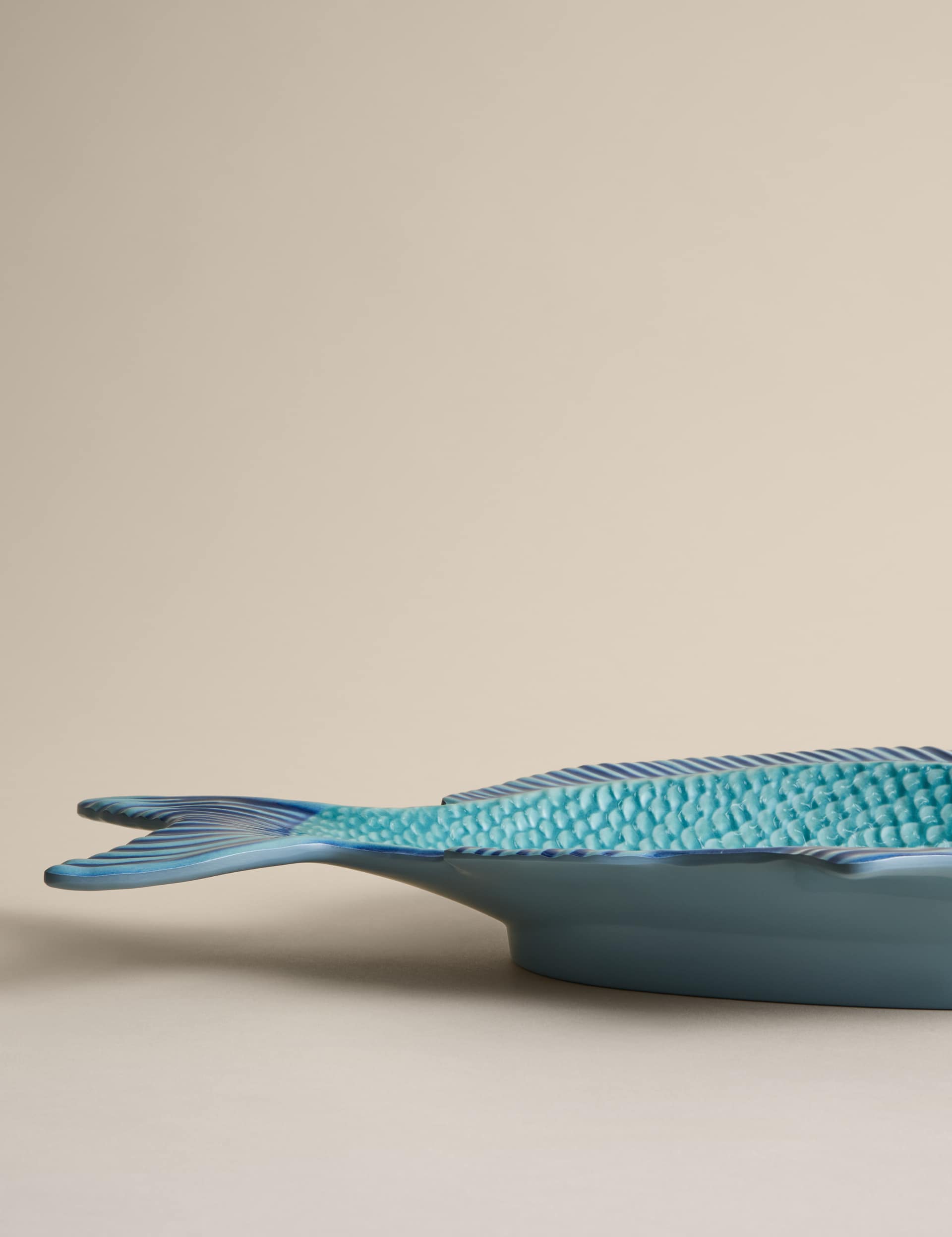 Fish-shaped melamine picnic platter with textured details - British product