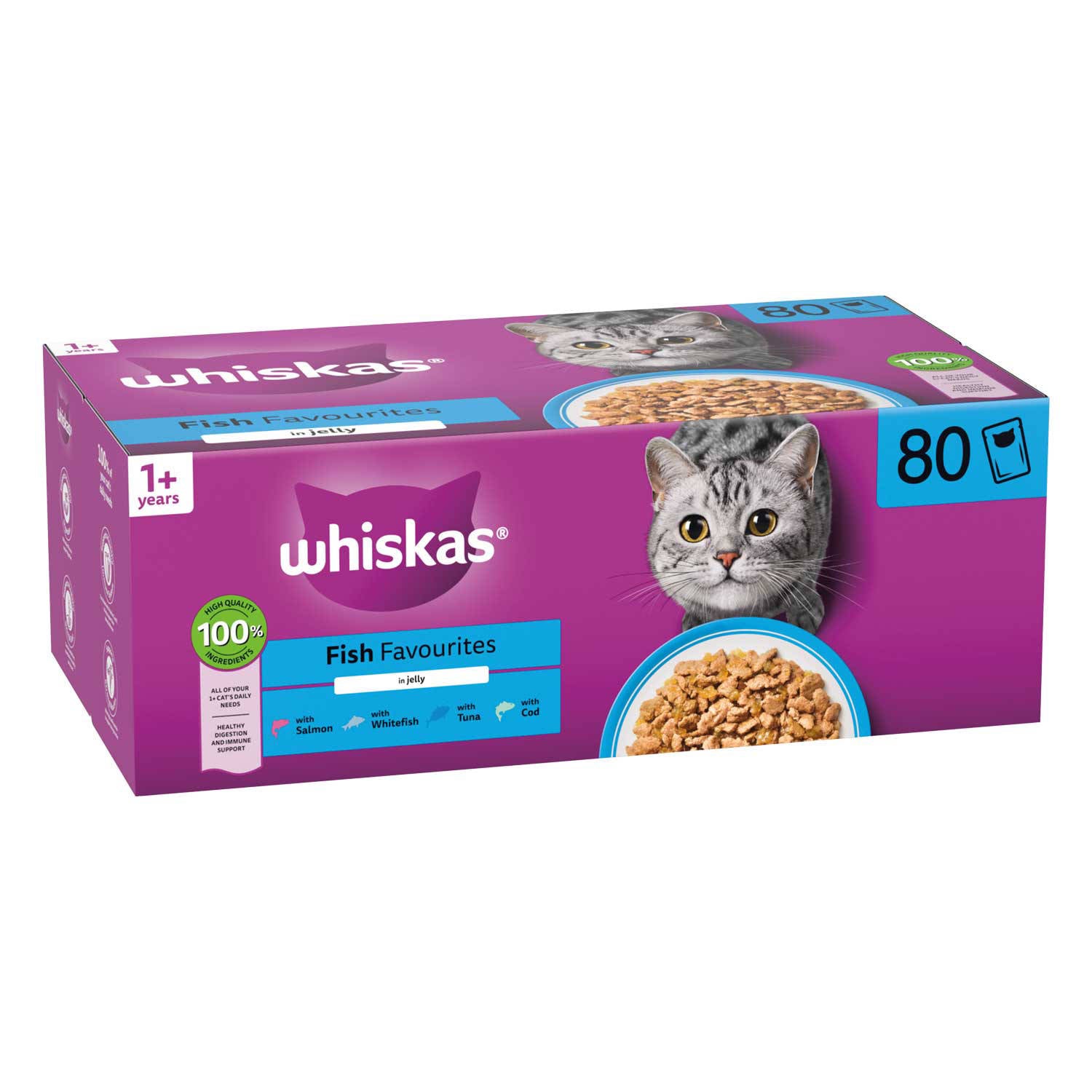 Fish Favourites cat food pouches 80 pack, imported from the UK