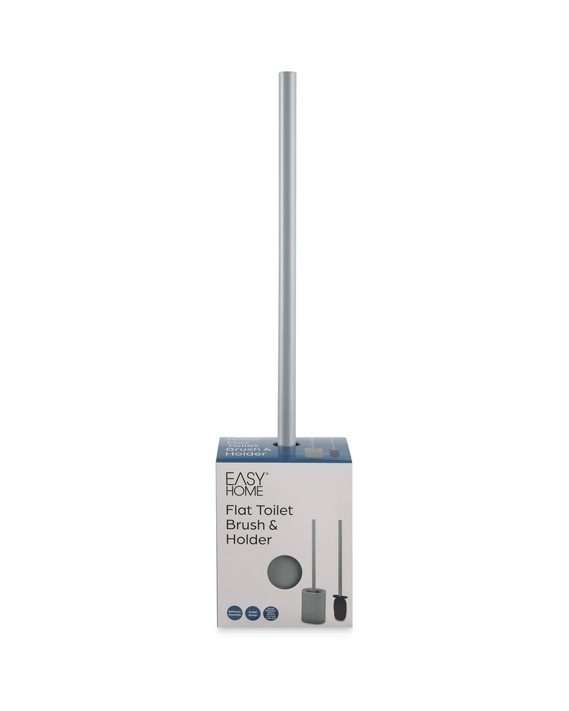 Flat toilet brush and holder with space-saving design - British product