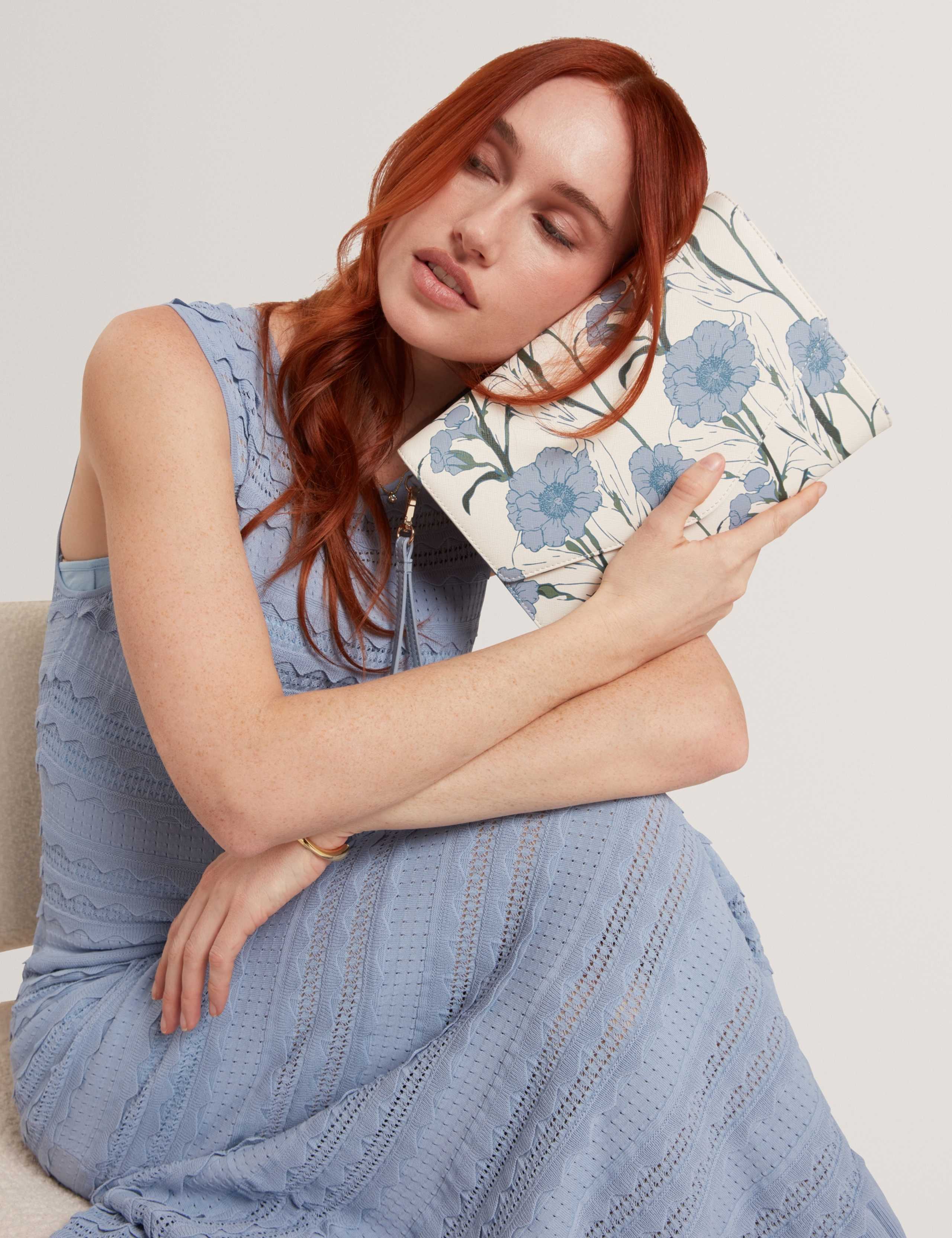 Ted Baker floral clutch bag with wrist strap, imported from the UK