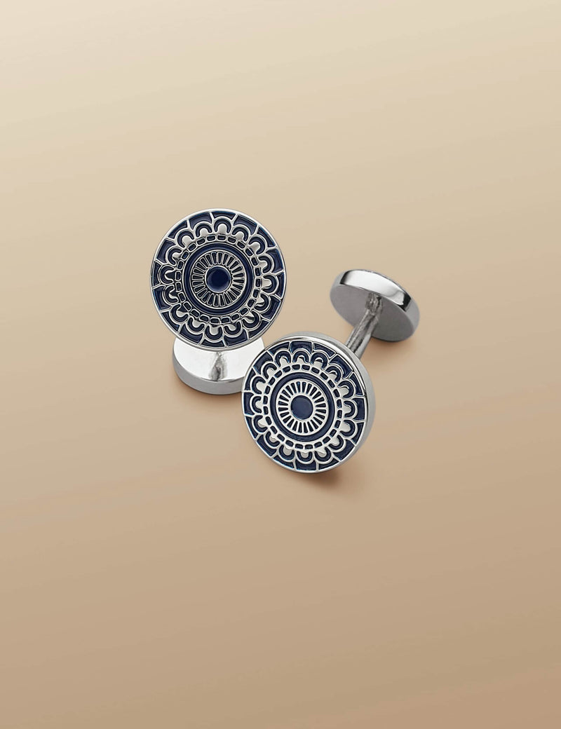 Charles Tyrwhitt floral enamel round cufflinks - British product
