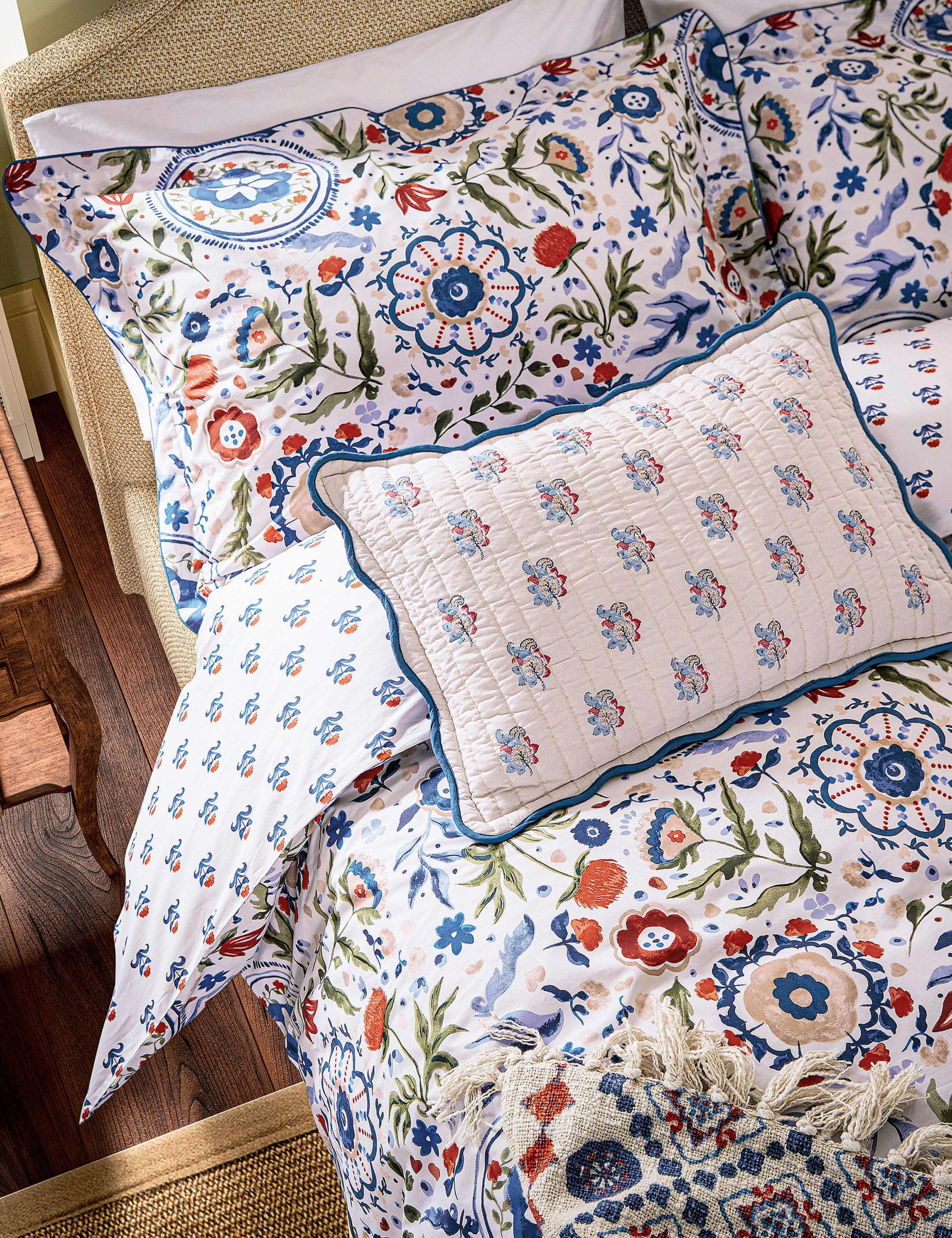 Floral Festival quilted cushion 100% cotton (British brand)