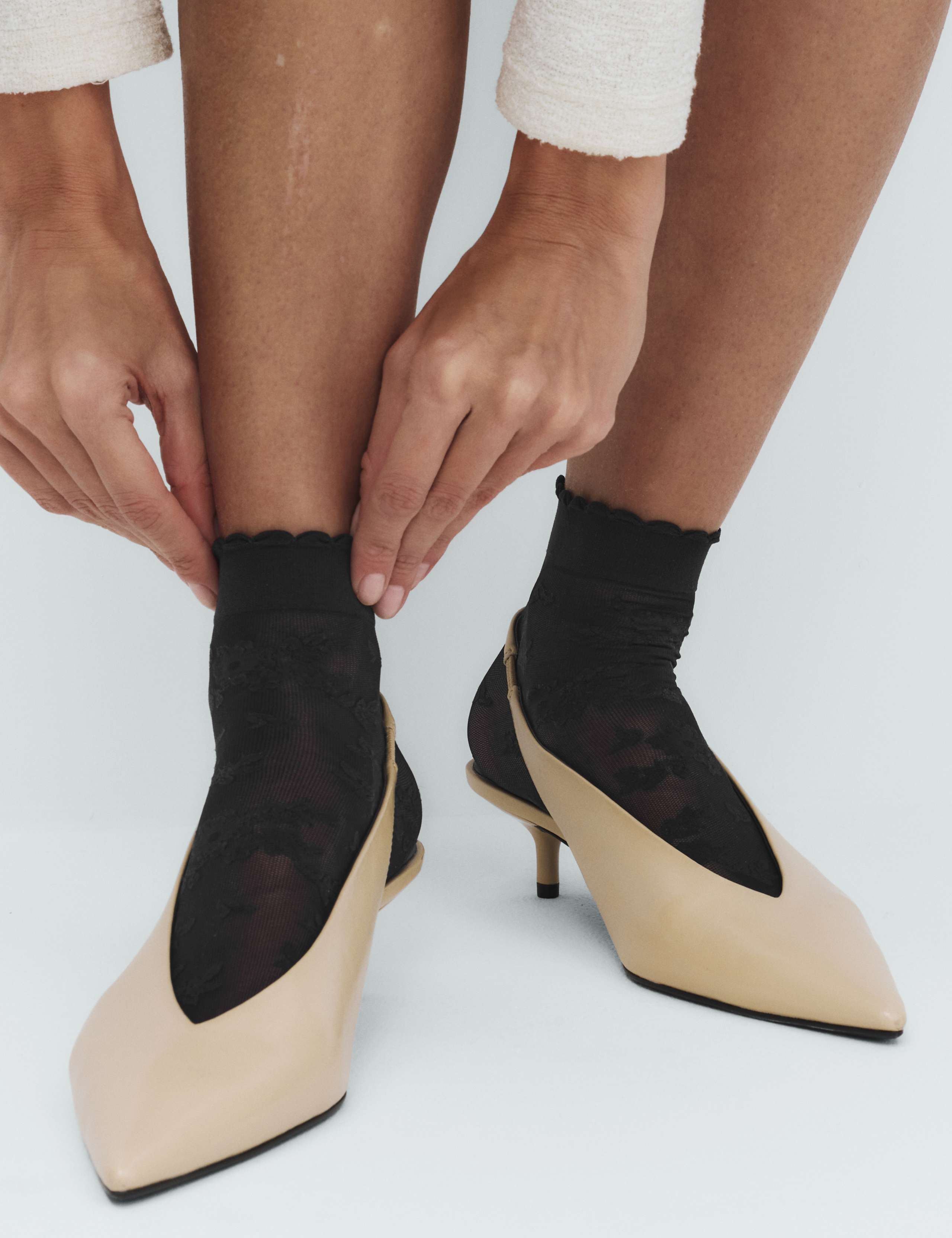 M&S Collection floral lace ankle socks - British product