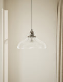 Florence single pendant light with ribbed glass shade and antique brass finish (British brand)