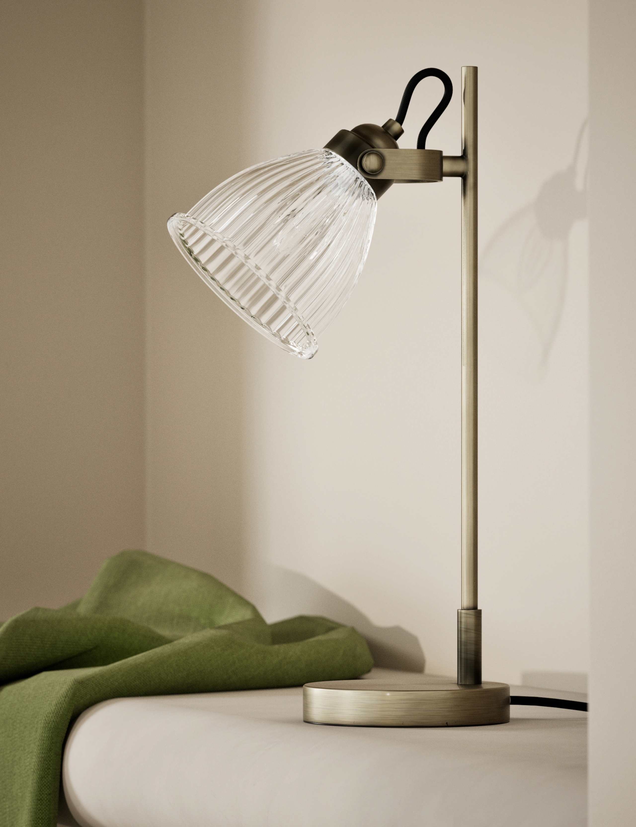 Florence lamp antique brass ribbed glass, imported from the UK