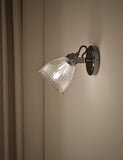 Florence wall light antique brass ribbed glass shade - British product
