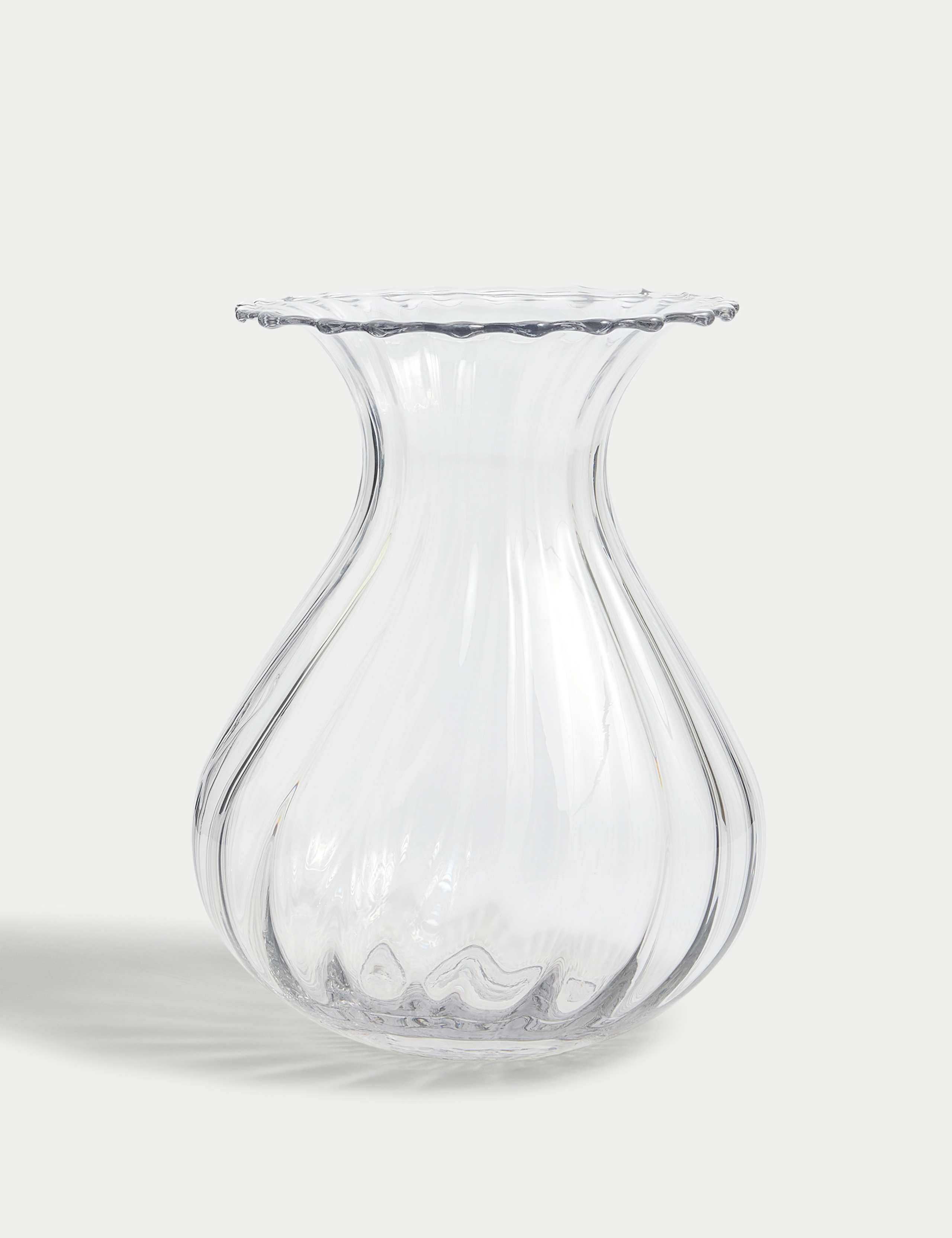 Fluted glass vase with wavy rim 25cm height - British product