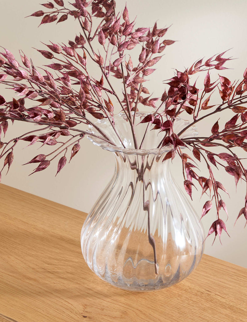 Fluted glass vase with wavy rim 25cm height - British product