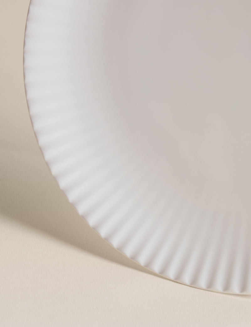 Fluted Hampton dinner plate made from china - British product