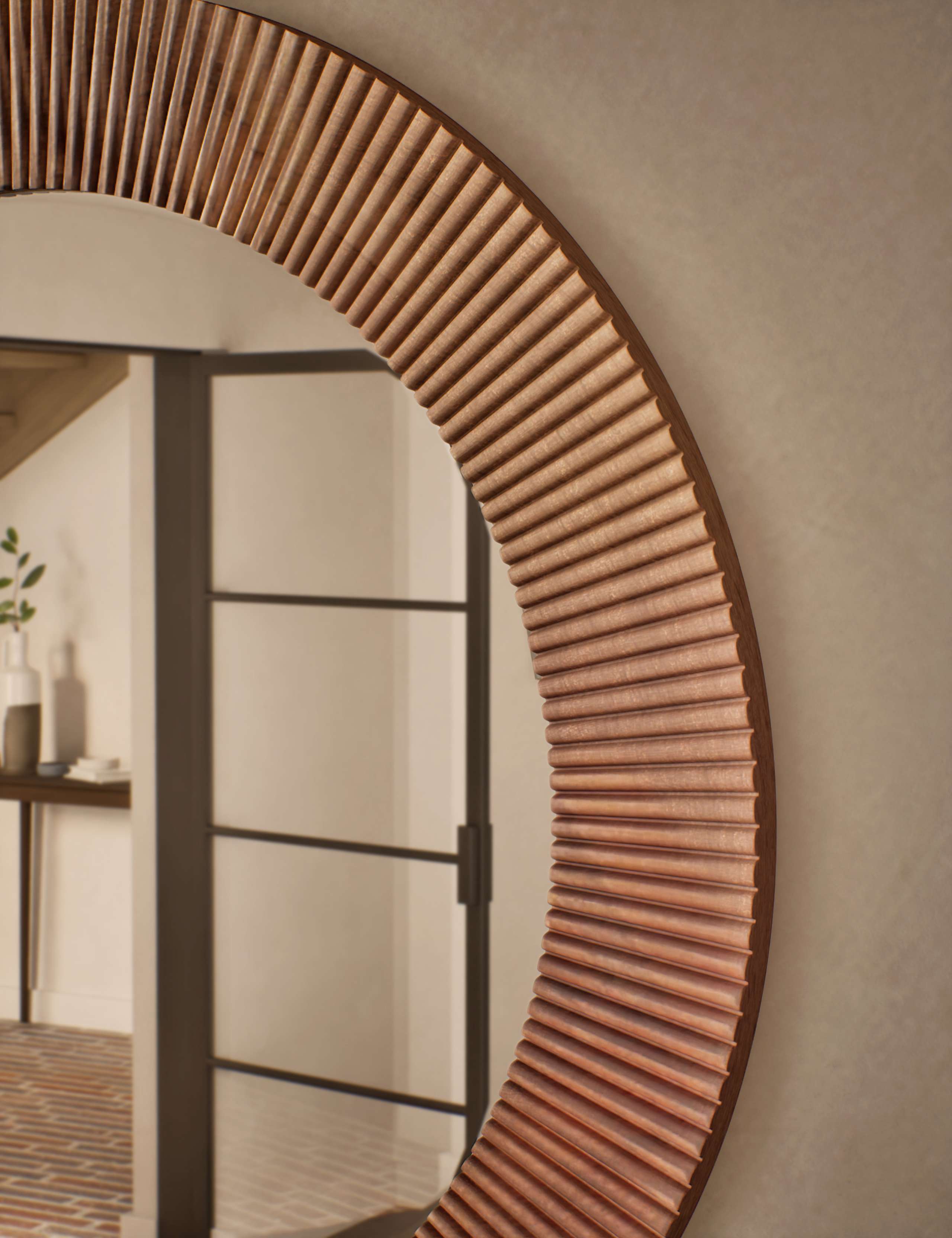Round wall mirror with wooden frame, 80 cm diameter - British product