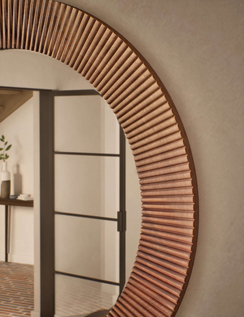 Round wall mirror with wooden frame, 80 cm diameter - British product