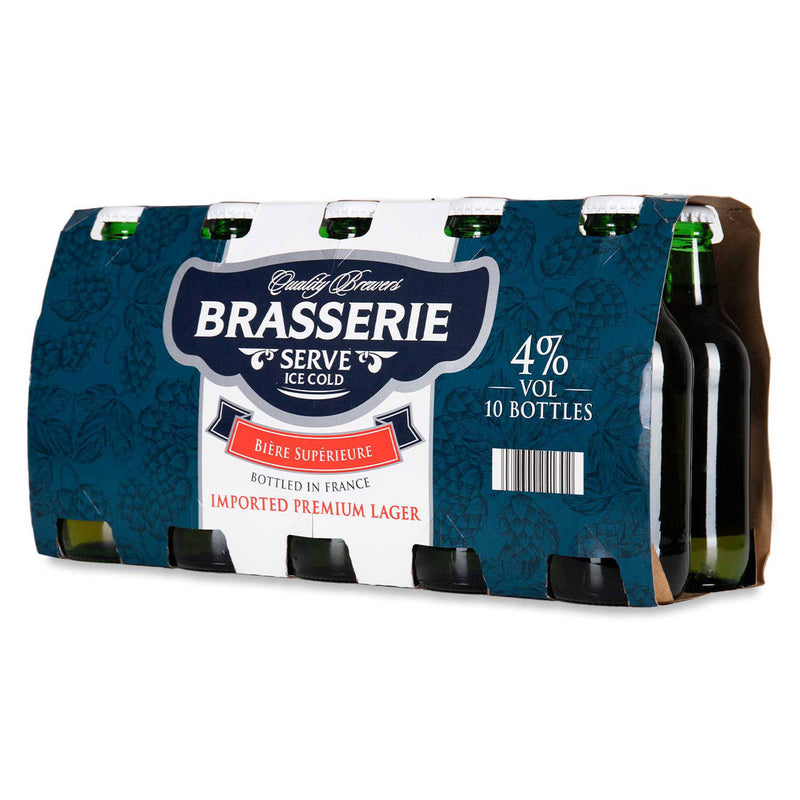 French lager beer 10 pack served chilled, UK version