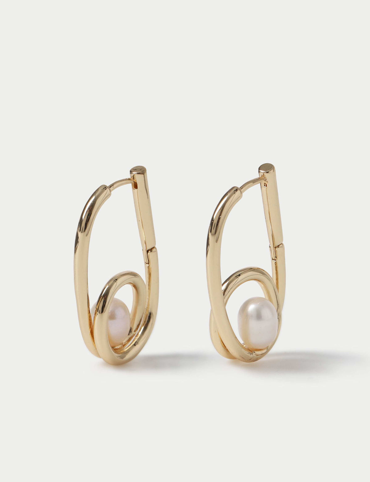Freshwater pearl drop earrings with brass detailing - British product