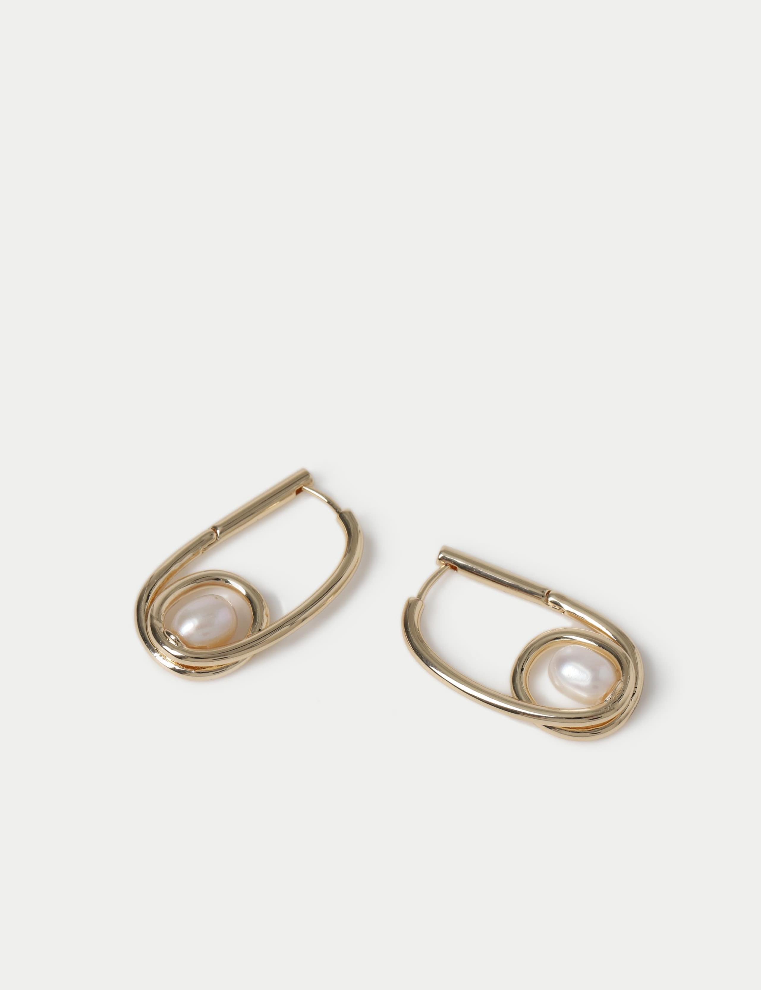 Freshwater pearl drop earrings with brass detailing - British product