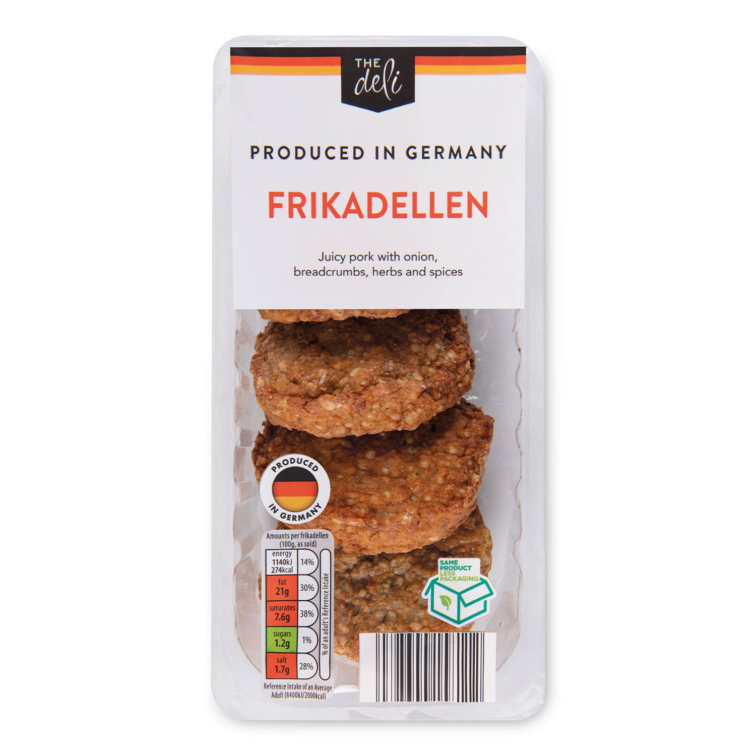 Pork frikadellen from Germany with no artificial colours or preservatives (British brand)