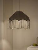 Fringed velvet lamp shade with braided tassel trim, imported from the UK