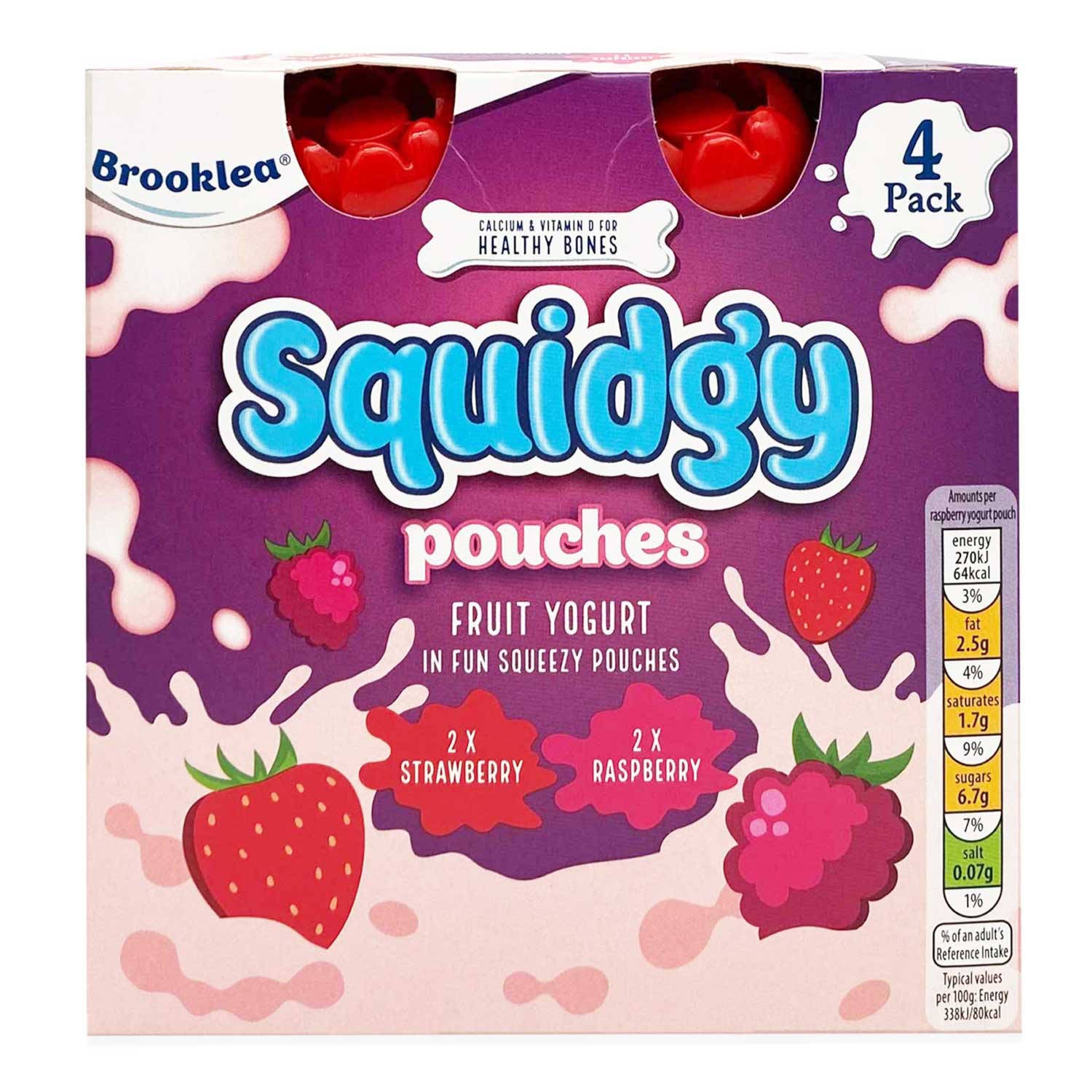 Fruit yogurt pouches strawberry and raspberry 4 pack (British brand)