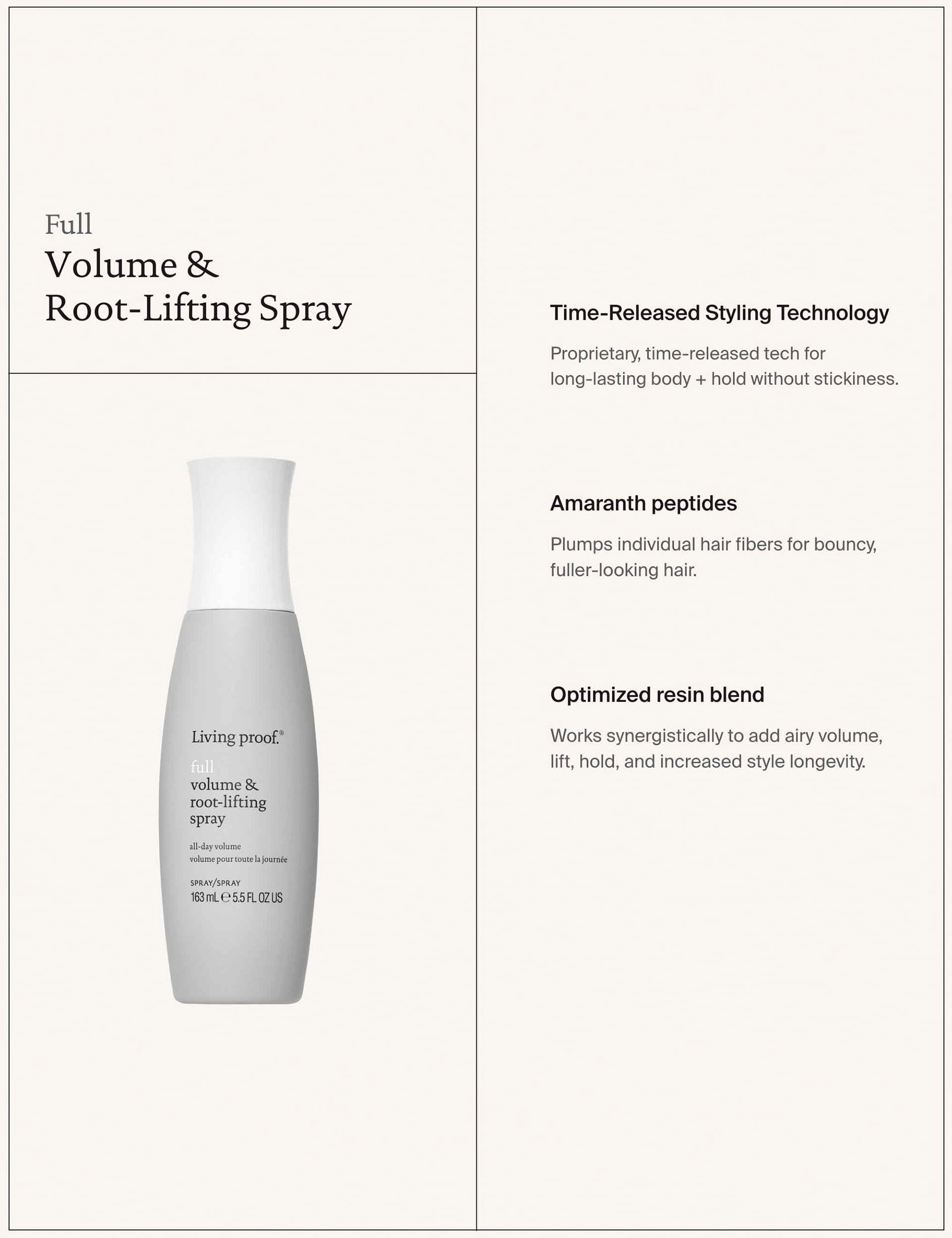 Living proof full volume and root-lifting hair spray 163ml - British product