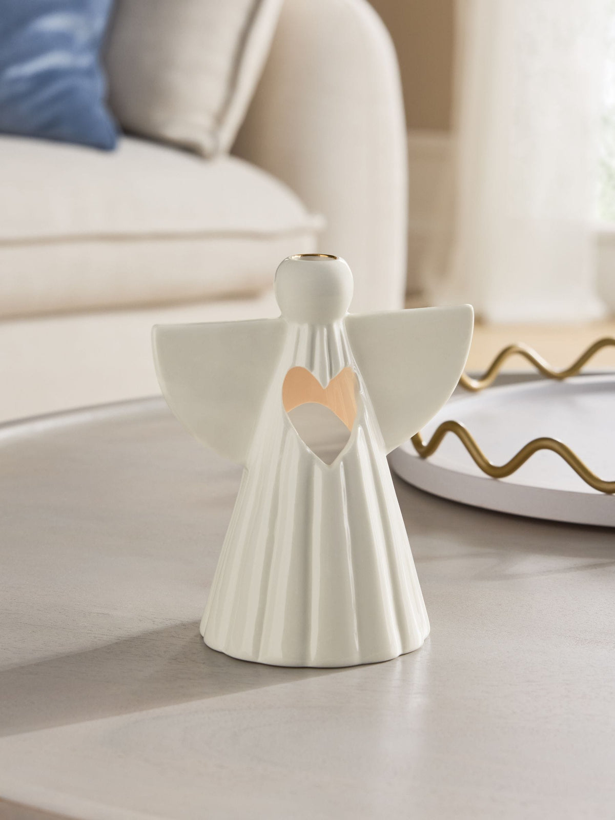 White gold ceramic angel tea light holder 14.5cm, UK version