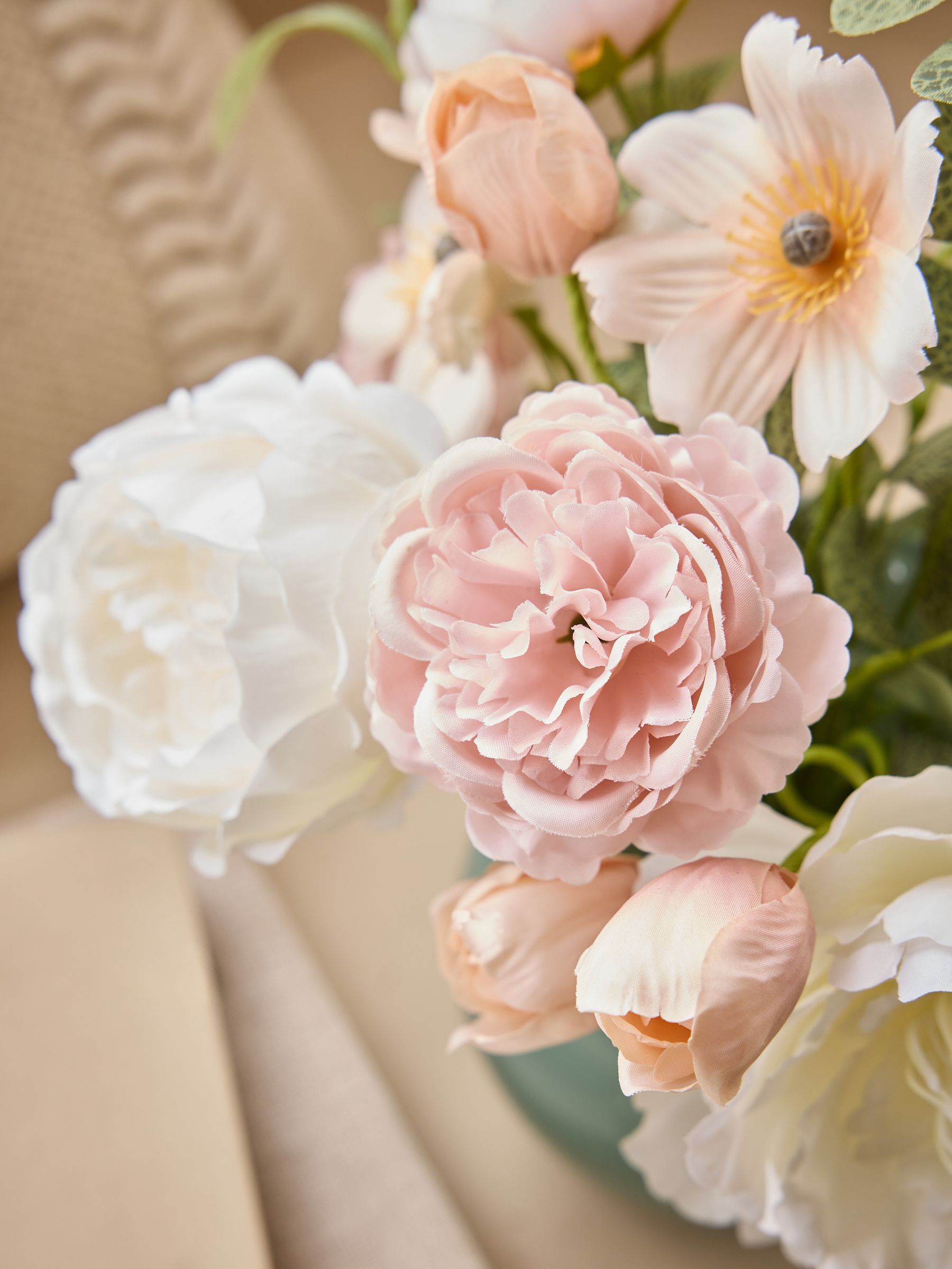 Pink white artificial floral arrangement frill glass vase 32cm - British product