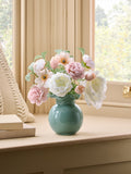 Pink white artificial floral arrangement frill glass vase 32cm - British product