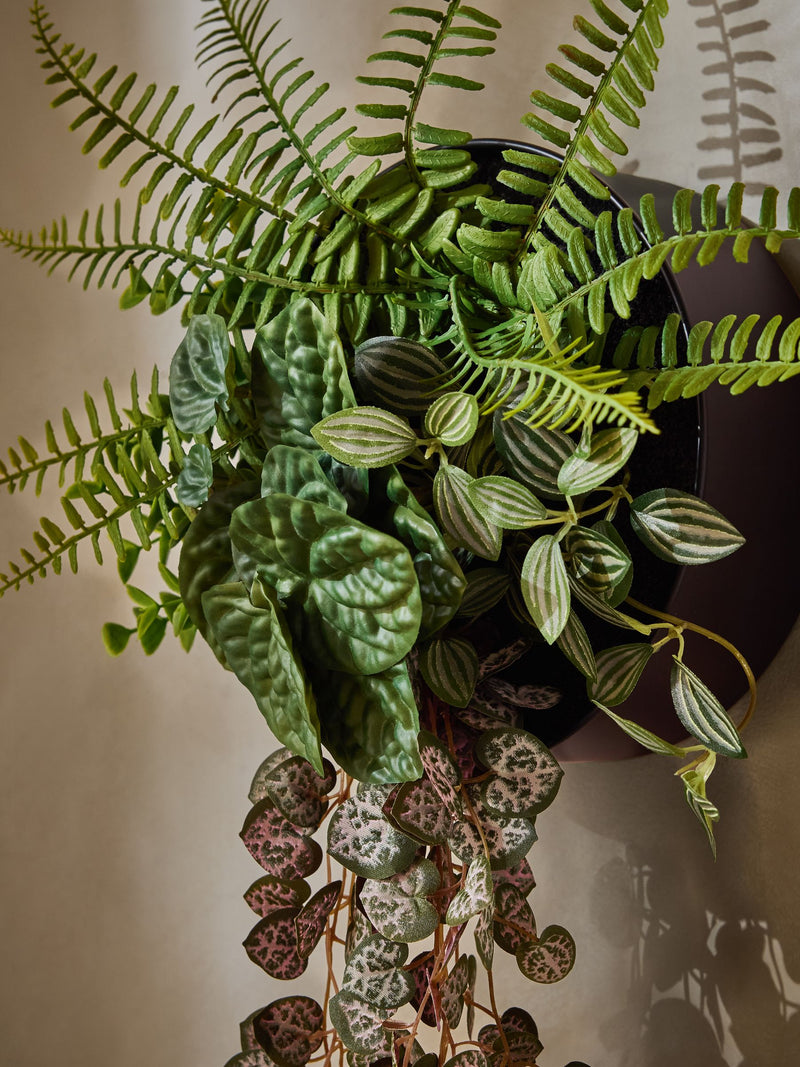 Black artificial plants in 3 tier Bronx wall planter 75cm - British product