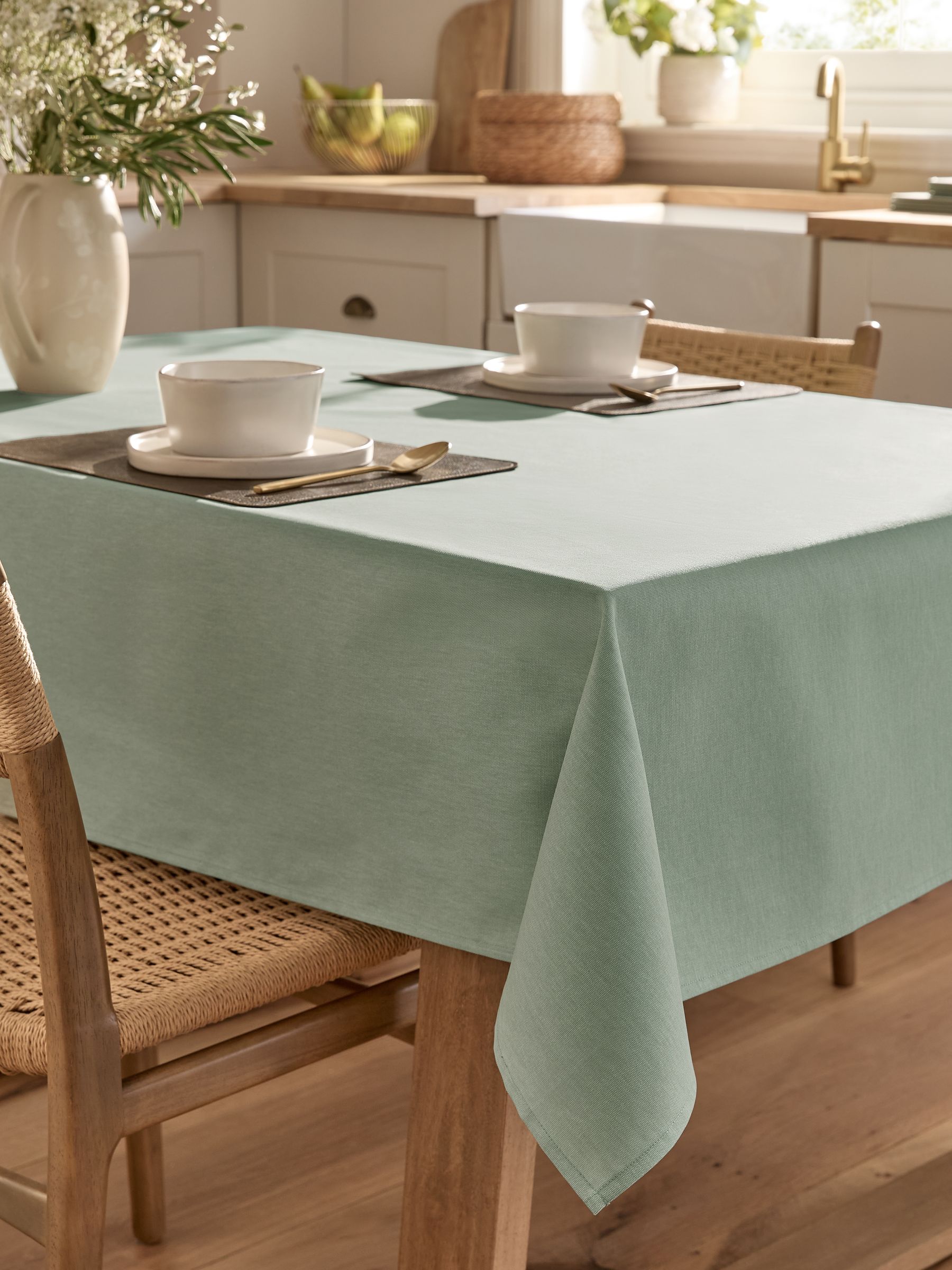 Sage Green Cotton Linen Look Wipe Clean Table Cloth