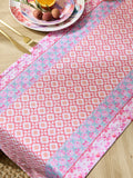 Pink floral table runner hand-painted cotton tassel trim, UK version