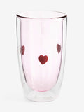Double walled tumbler glasses with pink hearts, set of 2, imported from the UK