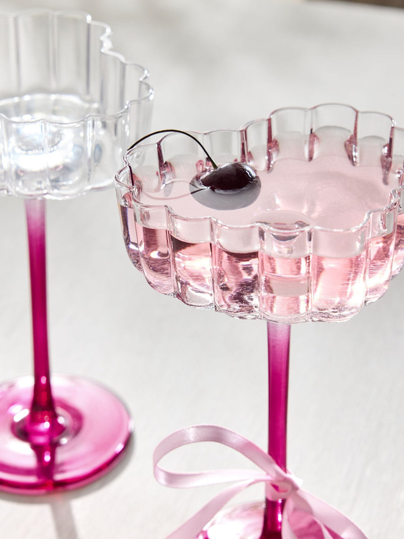 Pink scalloped heart cocktail glasses set of 2, 16.5cm (British brand)