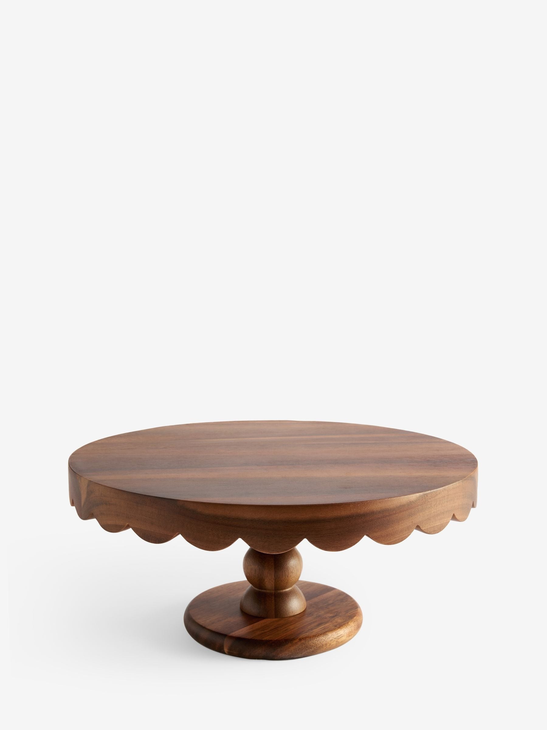 Natural wood scalloped edge cake stand, Acacia wood, imported from the UK