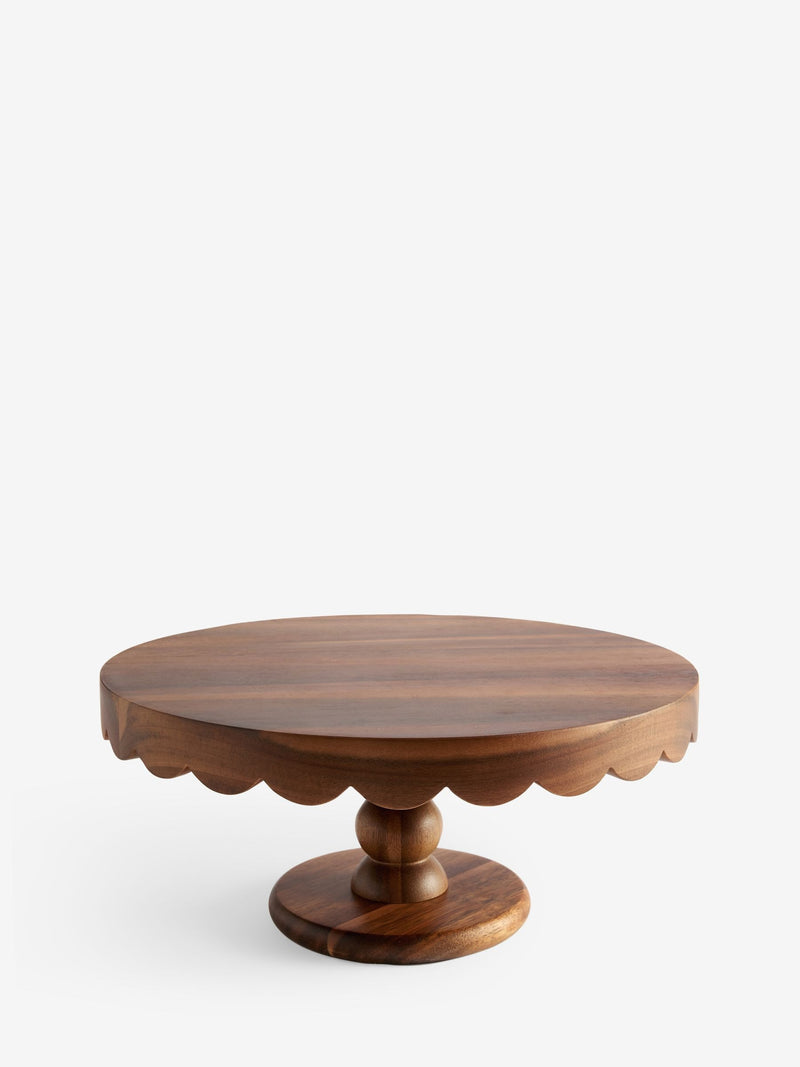 Natural wood scalloped edge cake stand, Acacia wood, imported from the UK