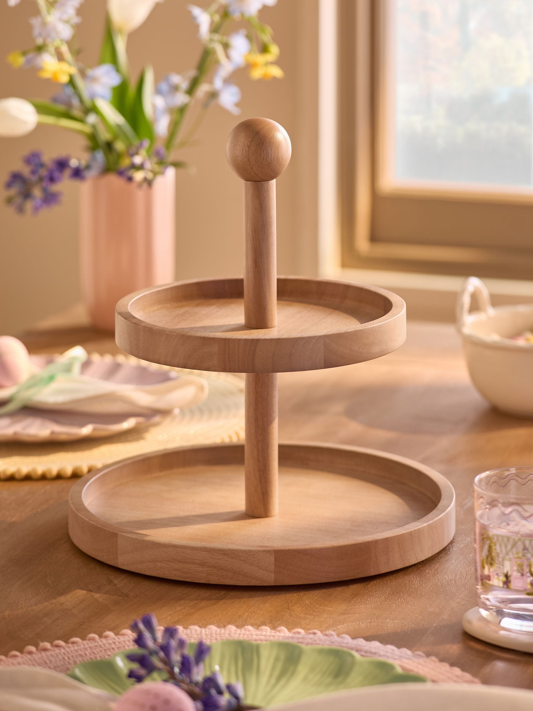Wooden two tier serving stand 29cm - British product