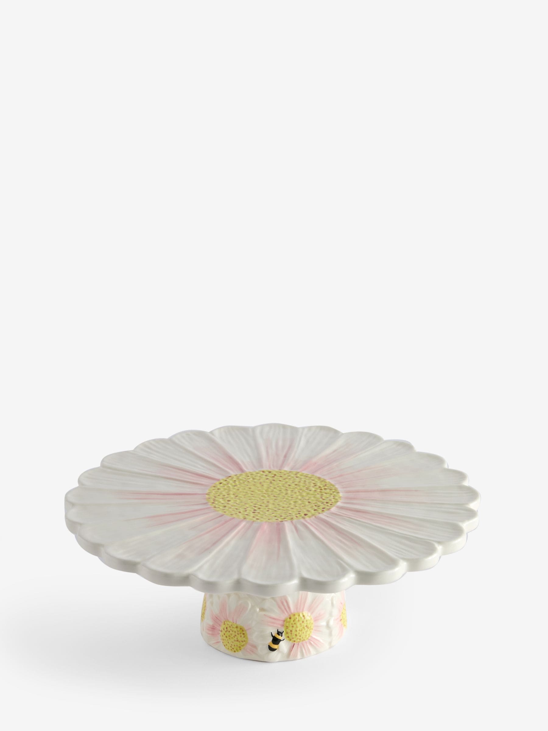 White Flower Wildlife cake stand stoneware 30cm (British brand)