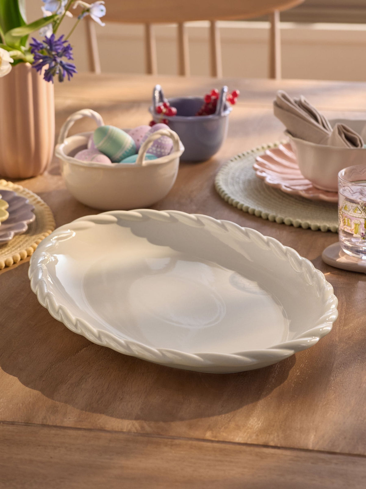 Stoneware platter braided rope 42cm oval, UK version