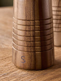 Two etched wood salt and pepper grinders 7.5cm (British brand)