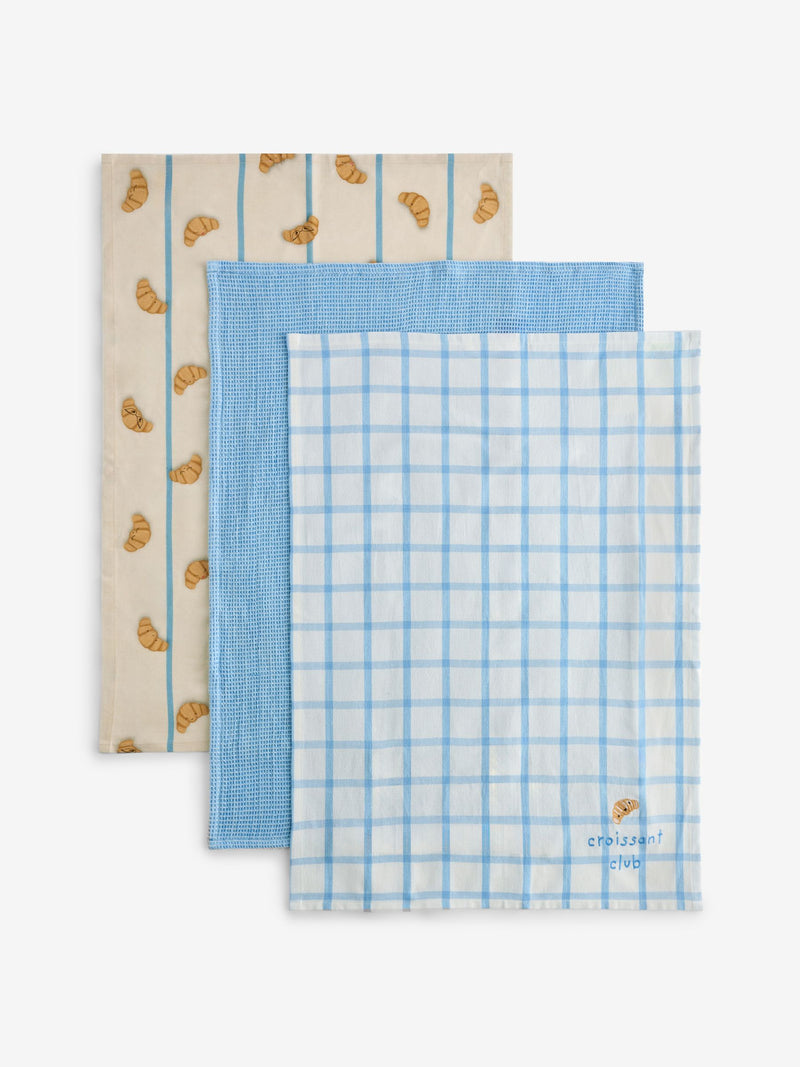Claude Croissant Club white blue tea towel set, UK version