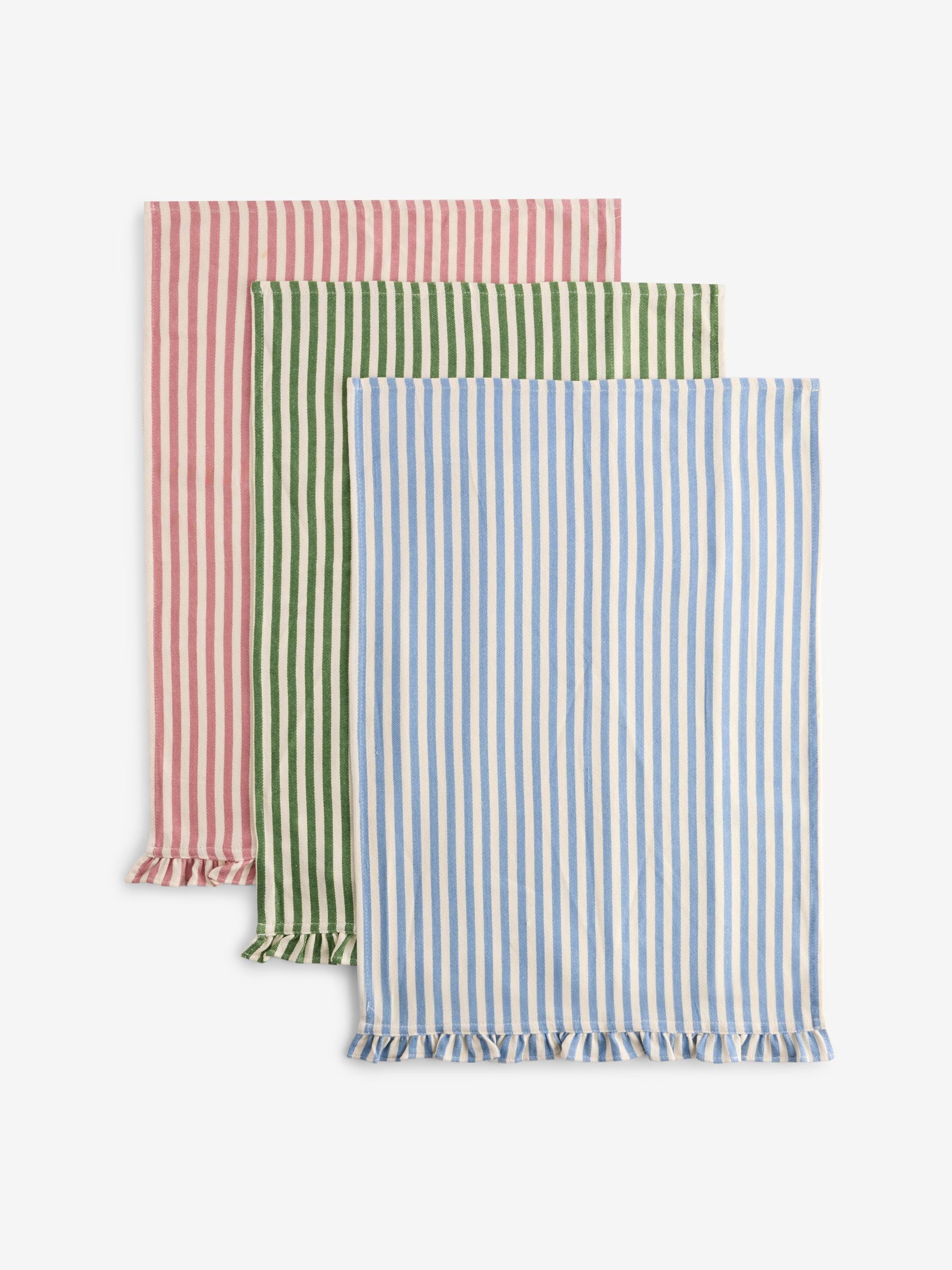 Set of 3 weave tea towels blue green pink, UK version