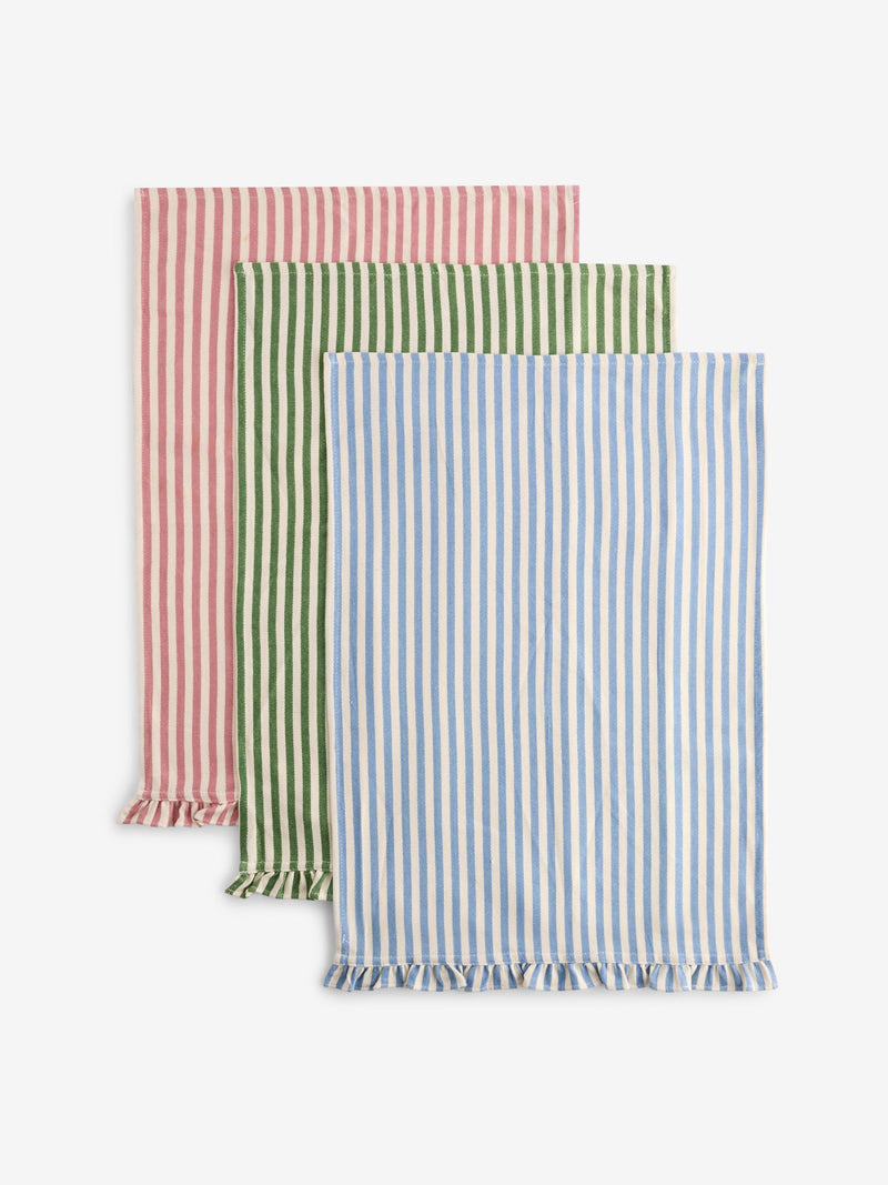 Set of 3 weave tea towels blue green pink, UK version
