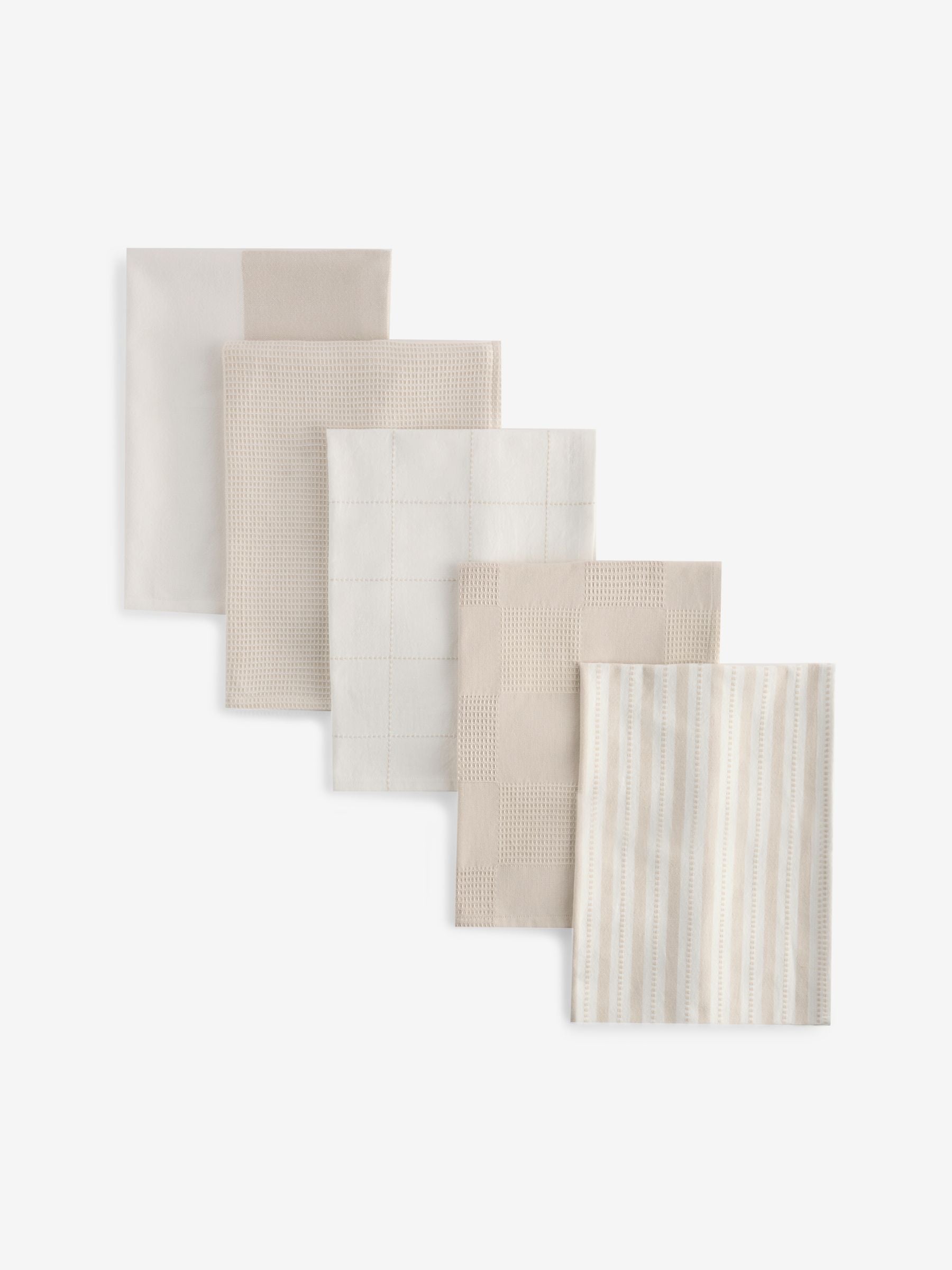 Set of 5 natural weave cotton tea towels, UK version