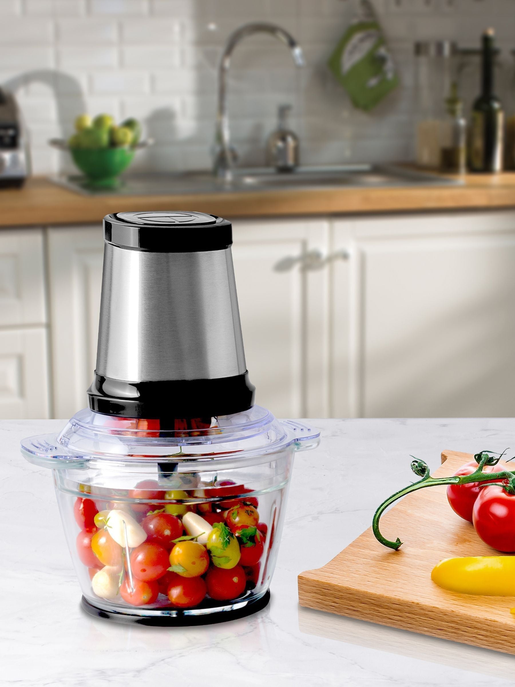 Daewoo white mini chopper 500W 1L glass bowl, UK version