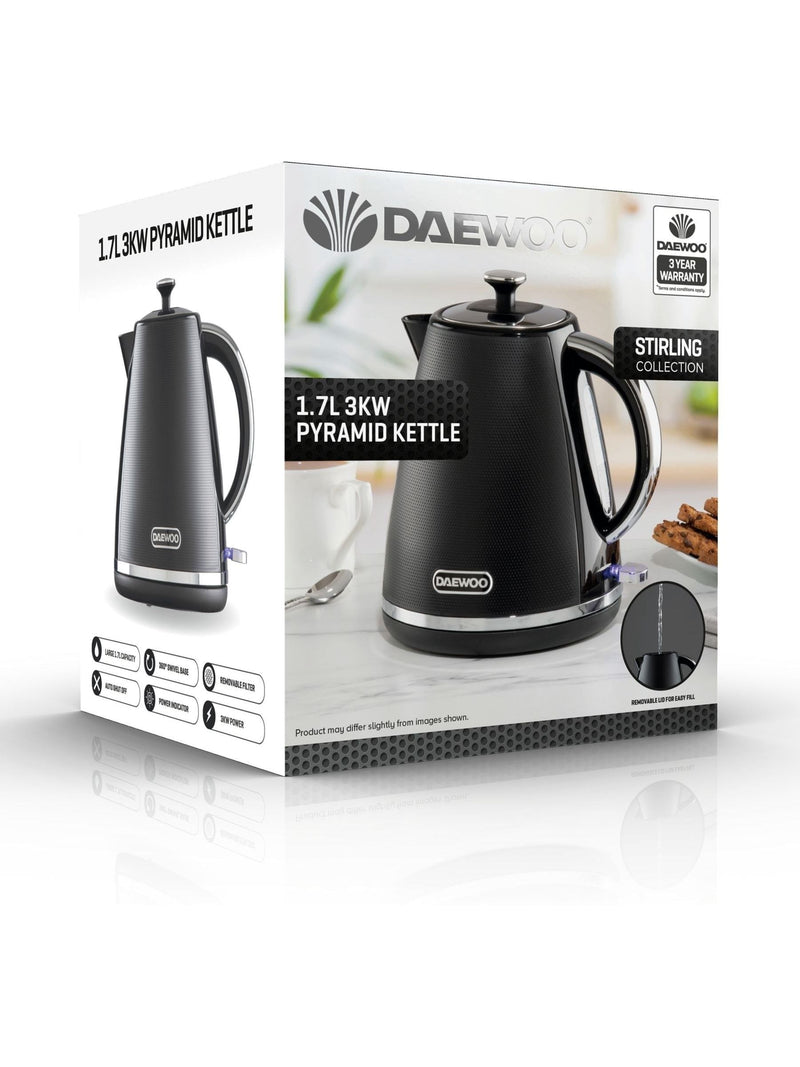 Daewoo Black Stirling 1.7L 3Kw Pyramid Kettle
