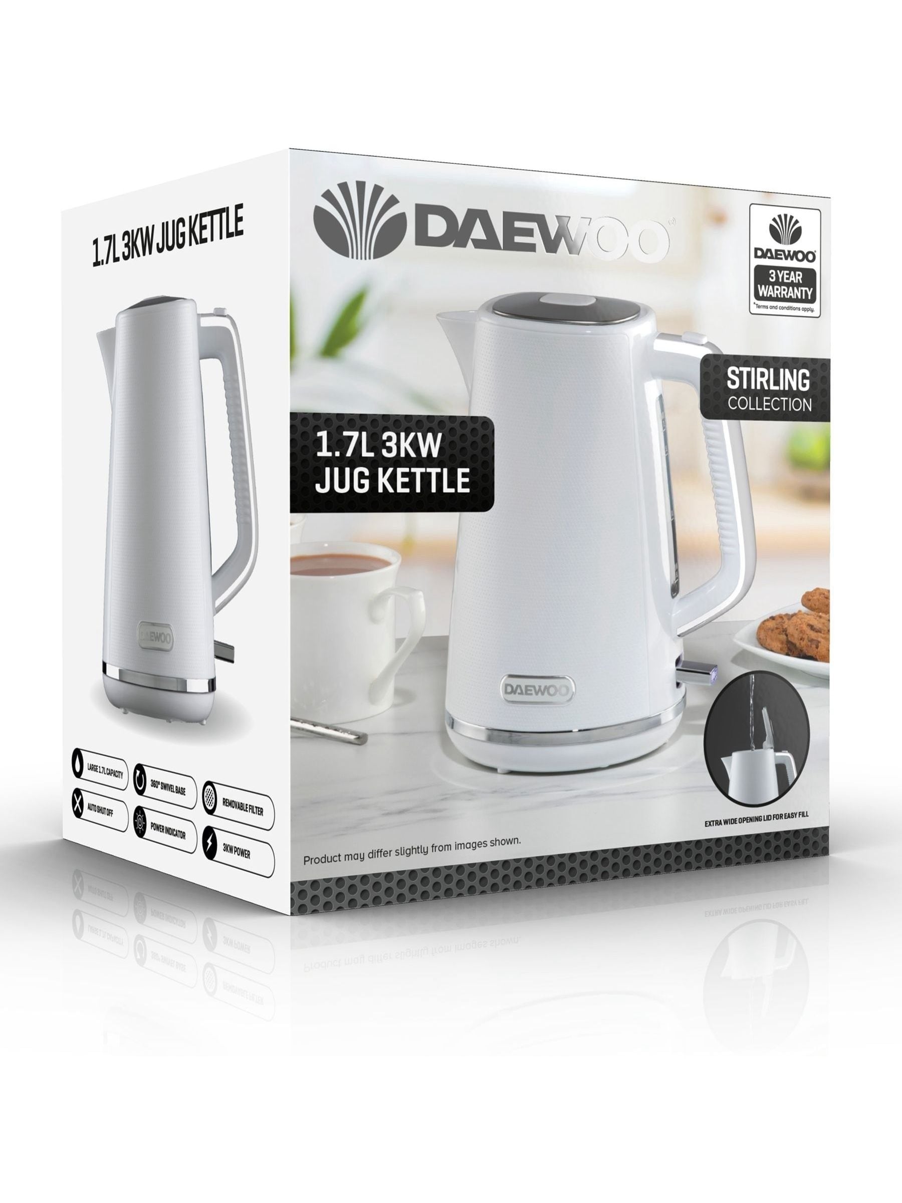Daewoo White Stirling jug kettle 1.7L - British product