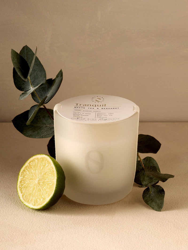 Serenity Green 3 wick lavender geranium candle, imported from the UK