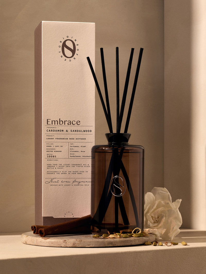 Embrace Brown Cardamom & Sandalwood reed diffuser 400ml, UK version