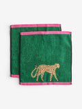 Green cheetah print cotton face cloths set of 2 30cm, UK version