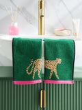 Green cheetah print cotton face cloths set of 2 30cm, UK version