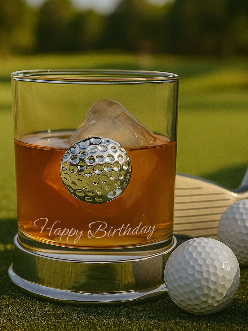 Loveabode whisky glass with metal golf ball, UK version