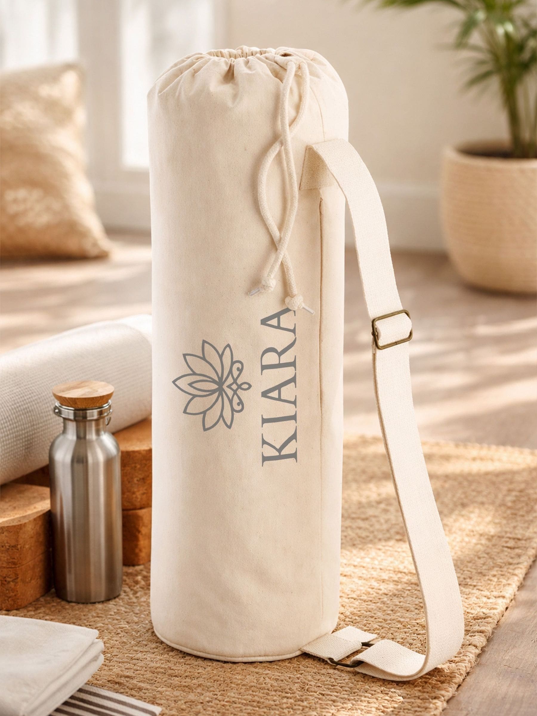 Loveabode personalised lotus flower yoga mat bag cotton canvas (British brand)