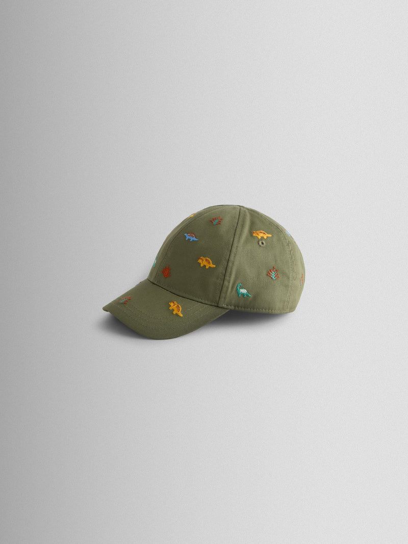 JoJo Maman Bébé khaki green dinosaur embroidered cap (British brand)
